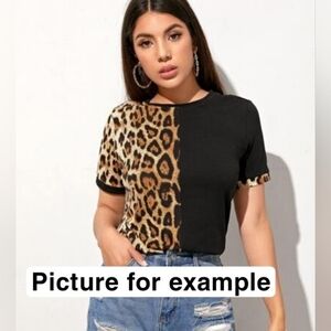 SHEIN Leopard and Black Short Sleeve Top X Small